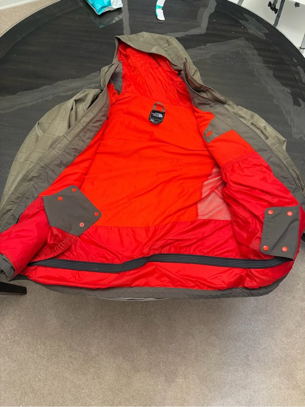 The North Face Olive Green Men's Hooded Jacket with Red Lining